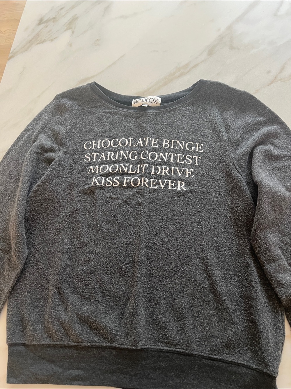 Wildfox Women’s Charcoal Graphic Crewneck Sweatshirt with White Text